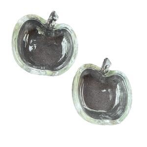 Vintage Clear Glass Apple Shaped Trinket Dishes- Set Of Two